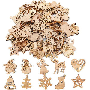 50pcs DIY Natural Wooden Art Craft Merry Christmas Decorations for Home Hanging Ball Tree Ornaments Xmas Gift