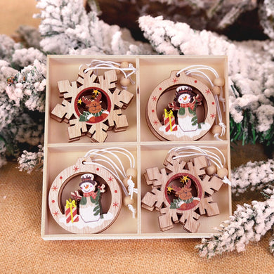 12pcs Christmas Wooden Pendant Santa Claus Snowflake Xmas Tree Ornaments Hanging Decor DIY Christmas Decorations for Home 2022