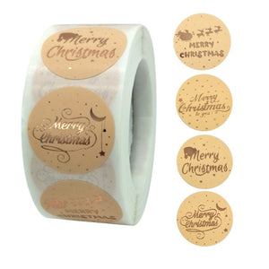 500pcs Kraft Paper Round Labels Christmas Gift Sticker Xmas Tree Candy Box New Year Packaging Bag Christmas Decorations for Home