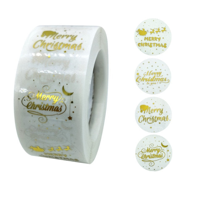 500pcs Kraft Paper Round Labels Christmas Gift Sticker Xmas Tree Candy Box New Year Packaging Bag Christmas Decorations for Home