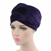 Load image into Gallery viewer, (Wesana) Winter Warm Velvet Turban Caps for Women Long Tail Female Head wraps Muslim Scarf Hijab