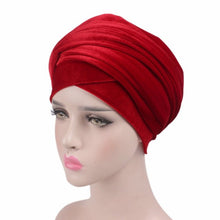 Load image into Gallery viewer, (Wesana) Winter Warm Velvet Turban Caps for Women Long Tail Female Head wraps Muslim Scarf Hijab