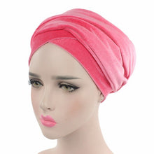 Load image into Gallery viewer, (Wesana) Winter Warm Velvet Turban Caps for Women Long Tail Female Head wraps Muslim Scarf Hijab