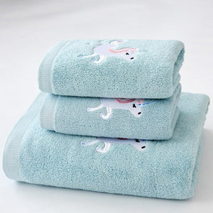 1/2/3PCS Towel Set Cotton Unicorn Towel Bath Towel Cute Cartoon Thickened Face Shower Towel Set Soft Blue Pink 70x140cm