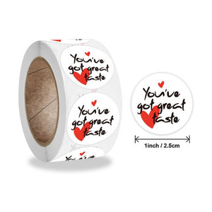 500pcs YOU HAVE GOT GREAT TASTE White Love Heart Round 1 Inch TASTE Baking DIY Scrapbook Adhesive Gift Sealing Sticker