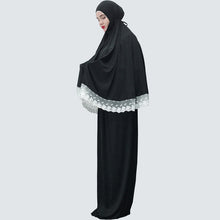 Load image into Gallery viewer, (FR) Lace Trim Two-piece Prayer Outfit Islamic Muslim Set Long Khimar and Skirt Jilbab