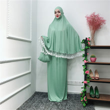 Load image into Gallery viewer, (FR) Lace Trim Two-piece Prayer Outfit Islamic Muslim Set Long Khimar and Skirt Jilbab
