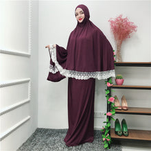 Load image into Gallery viewer, (FR) Lace Trim Two-piece Prayer Outfit Islamic Muslim Set Long Khimar and Skirt Jilbab
