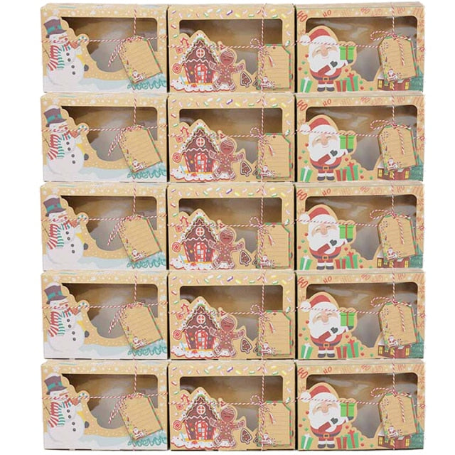 15Pcs DIY Christmas Gift Box with Greeting Card Santa Snowman  Paper Box for New Year Gift Packaging Navidad 2022 Decorations