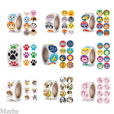 50-500pcs 1inch Round Cartoon Toys Animal stickers for kids Teacher Reward Encourage Sticker Office Stationery for children