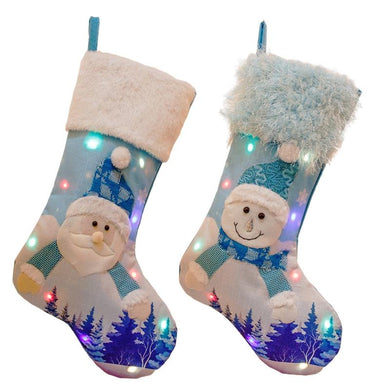 Christmas Stockings Socks LED Light Up Snowman Santa Elk Bear Printing Xmas Candy Gift Bag 2022 New Year Xmas Tree Decoration