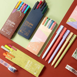 5Pcs/Box Retro Kawaii Colored Gel Pen Set 0.5mm Fine Point Ballpoint Pens Writing Student School Pens Office Supplies Stationery