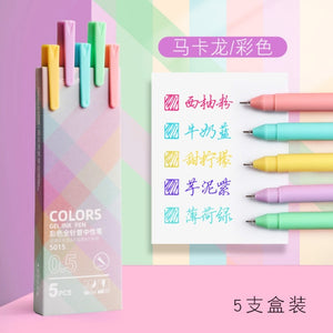 5Pcs/Box Retro Kawaii Colored Gel Pen Set 0.5mm Fine Point Ballpoint Pens Writing Student School Pens Office Supplies Stationery