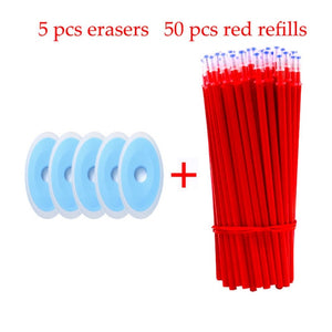 55 Pcs/Set School Erasable Gel Pens Set 0.5 mm Fine Point Black/Blue/Red ink Ballpoint Pen Stationery Office Writing Supplies