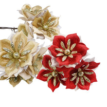 Load image into Gallery viewer, 15pcs Glitter Christmas Flower Golden Powder Artificial Flowers Christmas Decor For Home 2022 Xmas Tree Ornaments New Year Gift