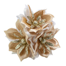 Load image into Gallery viewer, 15pcs Glitter Christmas Flower Golden Powder Artificial Flowers Christmas Decor For Home 2022 Xmas Tree Ornaments New Year Gift