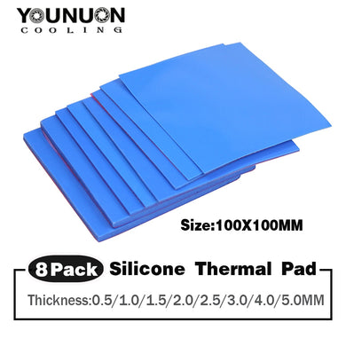 8pcs YOUNUON 100x100x0.5mm 1mm 1.5mm 2mm 2.5mm 3mm 4mm 5mm Blue White Green Combination Thermal Pads Cooling Conductive Silicone