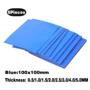 8pcs YOUNUON 100x100x0.5mm 1mm 1.5mm 2mm 2.5mm 3mm 4mm 5mm Blue White Green Combination Thermal Pads Cooling Conductive Silicone