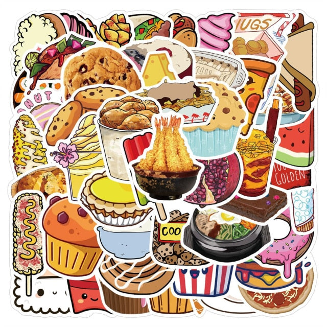 50pcs Cartoon Kawaii Food Sticker For Notebooks Computer Scrapbook Stationery Cute Stickers Scrapbooking Material Craft Supplies