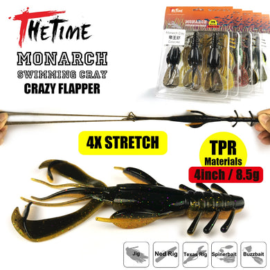 2021 New THETIME Monarch Cray Crazy Flapper Soft Swim Crayfish Silicone Texas NED Rig Shrimp Bait For Bass Fishing Tackle