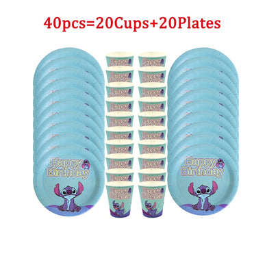 40/60/80Pcs Lilo & Stitch Kids Birthday Party Decorations Blue Theme Disposable Tableware Paper Cups Plate Baby Shower Supplies