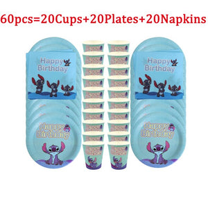 40/60/80Pcs Lilo & Stitch Kids Birthday Party Decorations Blue Theme Disposable Tableware Paper Cups Plate Baby Shower Supplies