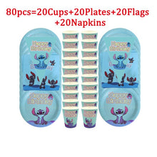 Load image into Gallery viewer, 40/60/80Pcs Lilo &amp; Stitch Kids Birthday Party Decorations Blue Theme Disposable Tableware Paper Cups Plate Baby Shower Supplies