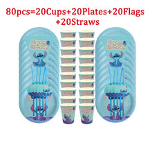 Load image into Gallery viewer, 40/60/80Pcs Lilo &amp; Stitch Kids Birthday Party Decorations Blue Theme Disposable Tableware Paper Cups Plate Baby Shower Supplies