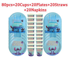 Load image into Gallery viewer, 40/60/80Pcs Lilo &amp; Stitch Kids Birthday Party Decorations Blue Theme Disposable Tableware Paper Cups Plate Baby Shower Supplies