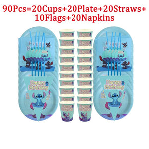 40/60/80Pcs Lilo & Stitch Kids Birthday Party Decorations Blue Theme Disposable Tableware Paper Cups Plate Baby Shower Supplies
