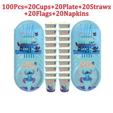 Load image into Gallery viewer, 40/60/80Pcs Lilo &amp; Stitch Kids Birthday Party Decorations Blue Theme Disposable Tableware Paper Cups Plate Baby Shower Supplies