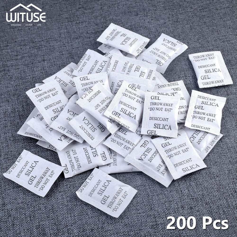 200 Packs Non-toxic Silica Gel Desiccant Damp Odor Moisture Absorber Dehumidifier for Room Kitchen Clothes Food Storage