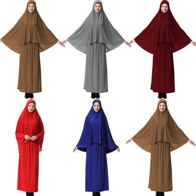 (FR-SYX) 2 Piece Muslim Women Islam Prayer Dress Long Scarf Hijab