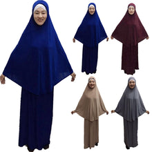 Load image into Gallery viewer, Muslim Women Prayer Garment Clohtes 2 Pieces Set Solid Large Scarf Hijabs Overhead Amira Tops Skirts Ramadan Islamic Abaya Cover