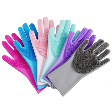 1Pair Silicone Cleaning Gloves Kitchen Reusable Silicone Dishwashing Glove for Household Bathroom Scrubber Rubber Bath Cleaner