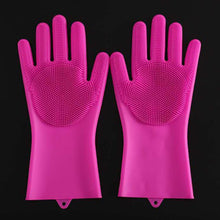 Load image into Gallery viewer, 1Pair Silicone Cleaning Gloves Kitchen Reusable Silicone Dishwashing Glove for Household Bathroom Scrubber Rubber Bath Cleaner