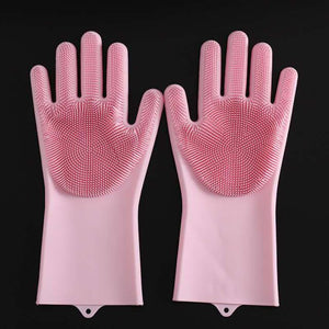 1Pair Silicone Cleaning Gloves Kitchen Reusable Silicone Dishwashing Glove for Household Bathroom Scrubber Rubber Bath Cleaner
