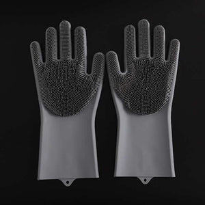 1Pair Silicone Cleaning Gloves Kitchen Reusable Silicone Dishwashing Glove for Household Bathroom Scrubber Rubber Bath Cleaner