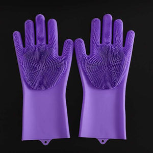 1Pair Silicone Cleaning Gloves Kitchen Reusable Silicone Dishwashing Glove for Household Bathroom Scrubber Rubber Bath Cleaner