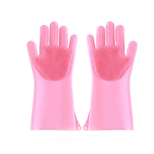 1Pair Silicone Cleaning Gloves Kitchen Reusable Silicone Dishwashing Glove for Household Bathroom Scrubber Rubber Bath Cleaner