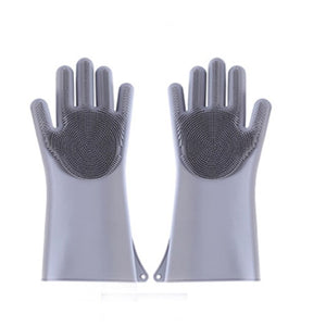 1Pair Silicone Cleaning Gloves Kitchen Reusable Silicone Dishwashing Glove for Household Bathroom Scrubber Rubber Bath Cleaner