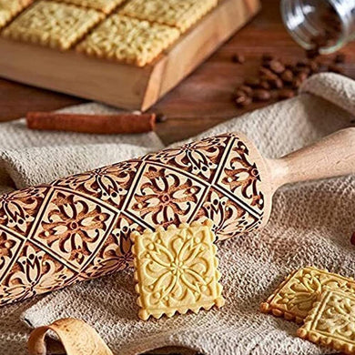 Christmas Rolling Pins Rock Snowflake Elk Wooden Rolling Embossing Biscuit Patterned Cake Fondant Baking Roller Cookies A7n3