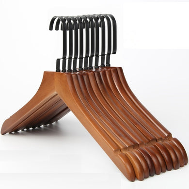 10Pcs/set Adult Extra-Wide Solid Wood and Metal Hook Wooden Hangers With Notches Non-slip Metal Hook for Clothes W2760