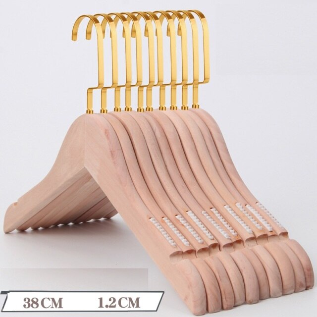 10Pcs/set Adult Extra-Wide Solid Wood and Metal Hook Wooden Hangers With Notches Non-slip Metal Hook for Clothes W2760