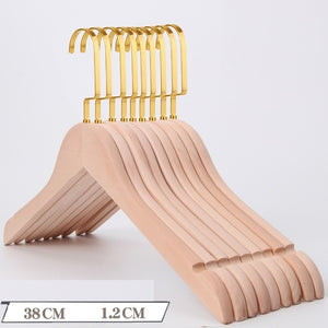 10Pcs/set Adult Extra-Wide Solid Wood and Metal Hook Wooden Hangers With Notches Non-slip Metal Hook for Clothes W2760