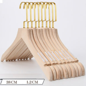 10Pcs/set Adult Extra-Wide Solid Wood and Metal Hook Wooden Hangers With Notches Non-slip Metal Hook for Clothes W2760