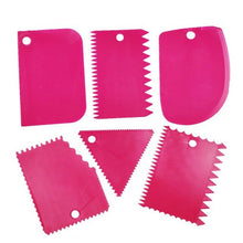 Load image into Gallery viewer, 6Pc Baking Pastry Tools Plastic Dough Knife Icing Fondant Scraper Decorating Plain Smooth Jagged Edge Spatulas Cutters Cake Tool