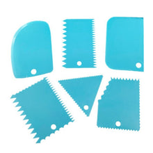 Load image into Gallery viewer, 6Pc Baking Pastry Tools Plastic Dough Knife Icing Fondant Scraper Decorating Plain Smooth Jagged Edge Spatulas Cutters Cake Tool