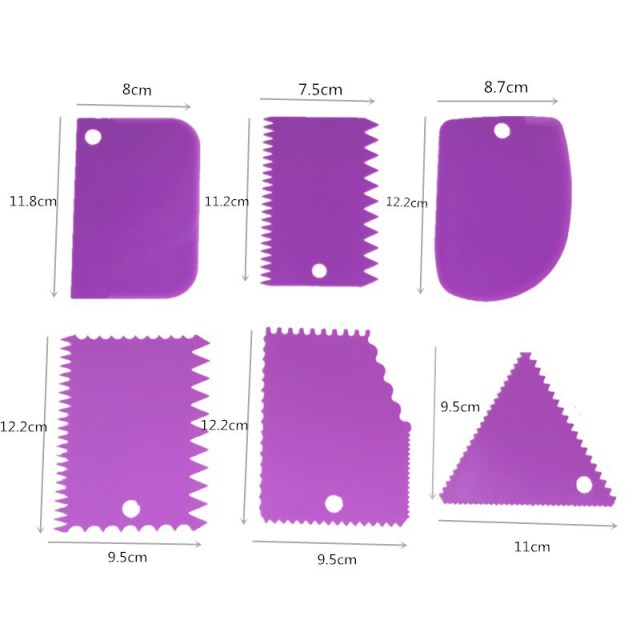6Pc Baking Pastry Tools Plastic Dough Knife Icing Fondant Scraper Decorating Plain Smooth Jagged Edge Spatulas Cutters Cake Tool