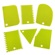 Load image into Gallery viewer, 6Pc Baking Pastry Tools Plastic Dough Knife Icing Fondant Scraper Decorating Plain Smooth Jagged Edge Spatulas Cutters Cake Tool